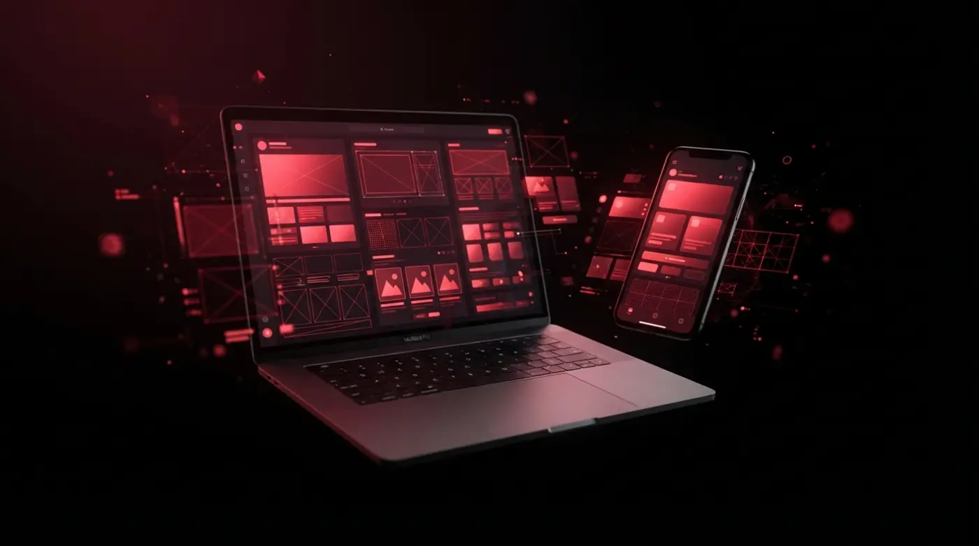 Laptop y teléfono mostrando el diseño de una página web moderna, rápida y optimizada para vender