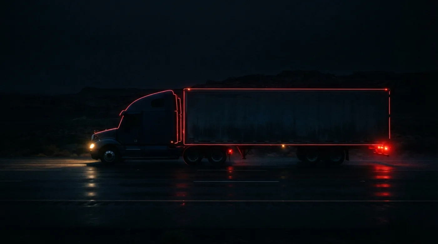 Tractocamión de carga en una carretera de noche.