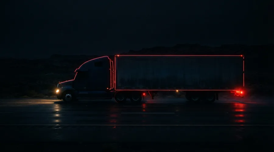Tractocamión de carga en una carretera de noche.