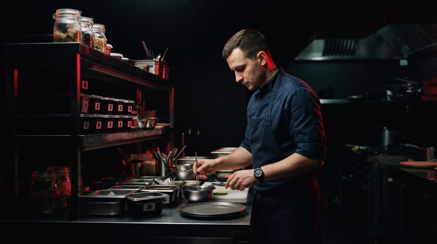 Cocina de restaurante ordenada para una verificación del Distintivo H