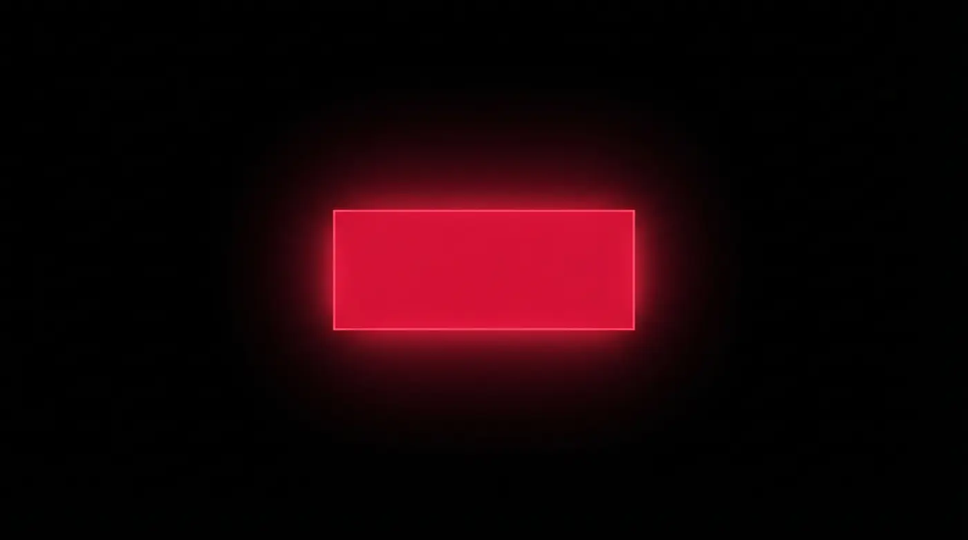 Composición abstracta de un rectángulo rojo centrado con luz radiante sobre fondo negro