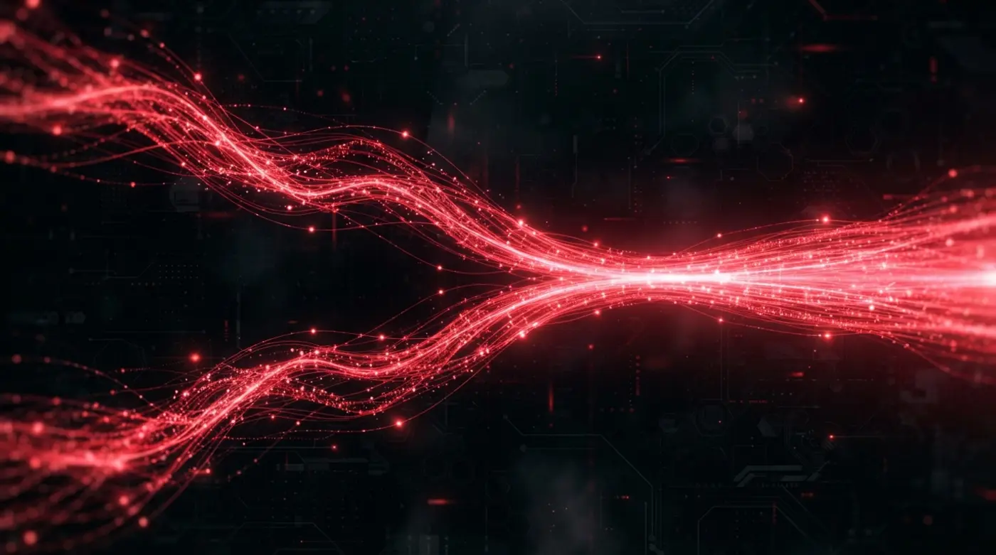 Composición abstracta en rojo sobre fondo negro que representa estrategia de mercadotecnia